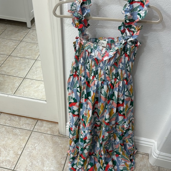 NEW Blue Multi Print Smocked Midi Dress - Picture 8 of 9